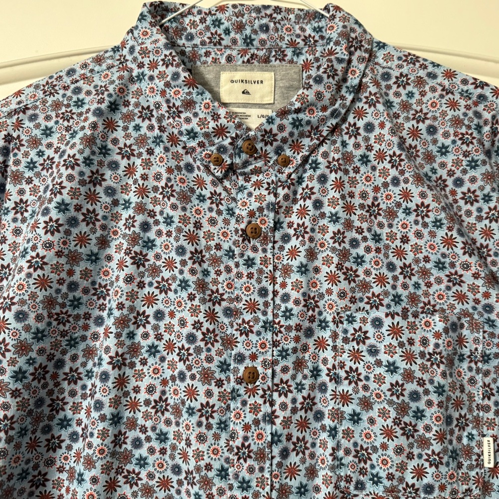 Quiksilver Men's Multicolor Floral Print Button Down Short Sleeve Shirt Sz L
